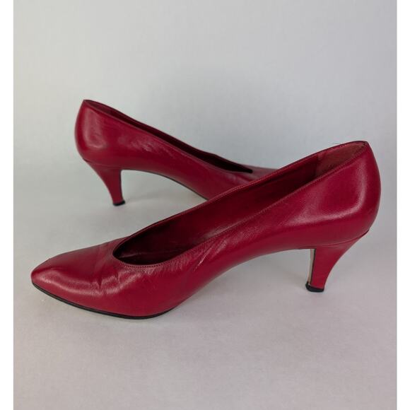Vintage YSL Paris Shoes Size 8N Cherry Red Leather Pumps - Picture 5 of 11